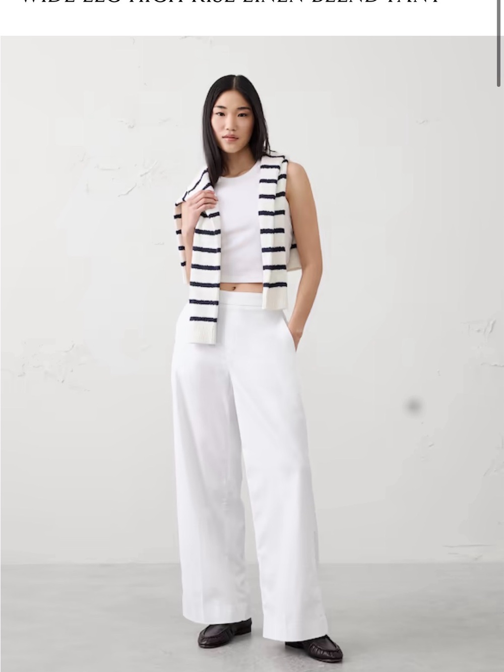 Banana Republic White High-Rise Wide-Leg linen/cotton blended Pants